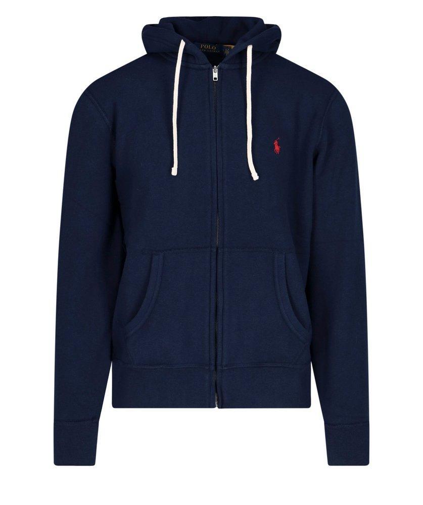 Logo Embroidered Zipped Hoodie In Blue Product Image