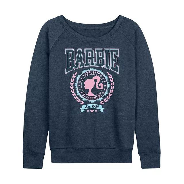 Womens Barbie Varsity Athletic Dept Lightweight French Terry Sweatshirt Grey Blue Product Image