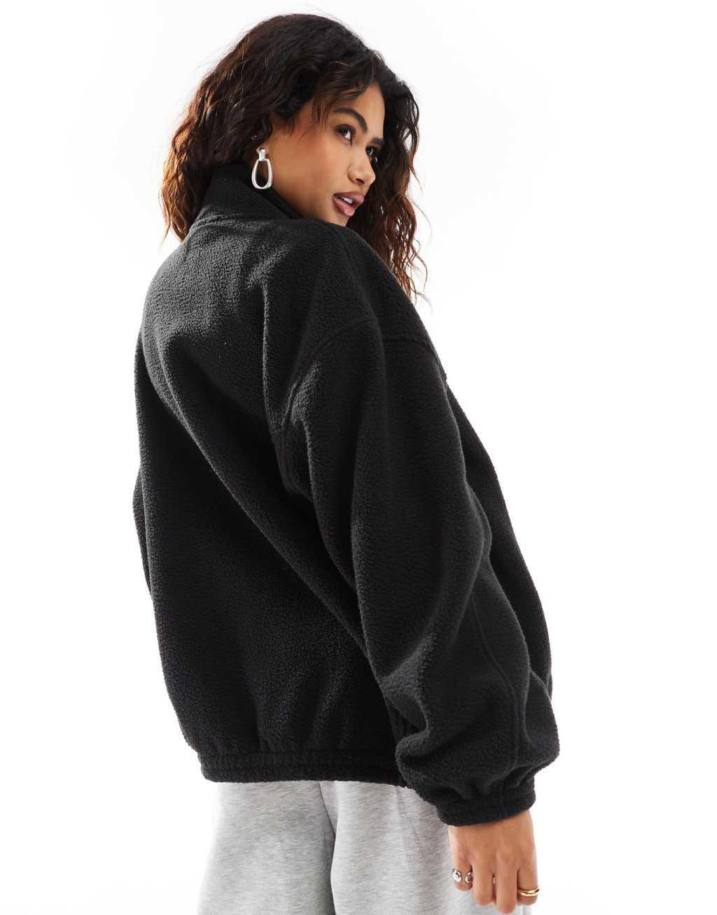 Weekday Lea oversized zip up teddy sweatshirt in black Product Image