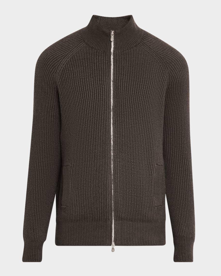 Mens Cotton Ribbed Full-Zip Sweater Product Image