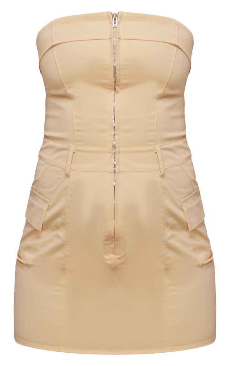 Camel Cargo Pocket Zip Up Bandeau Bodycon Dress Product Image