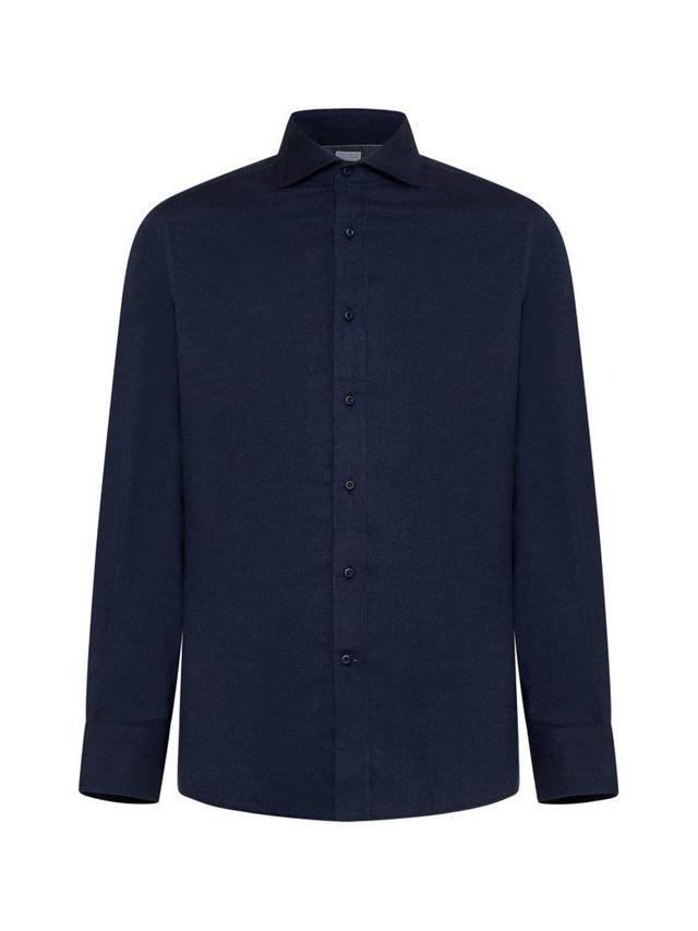 BRUNELLO CUCINELLI Men's Cotton Twill Sport Shirt In Navy Product Image