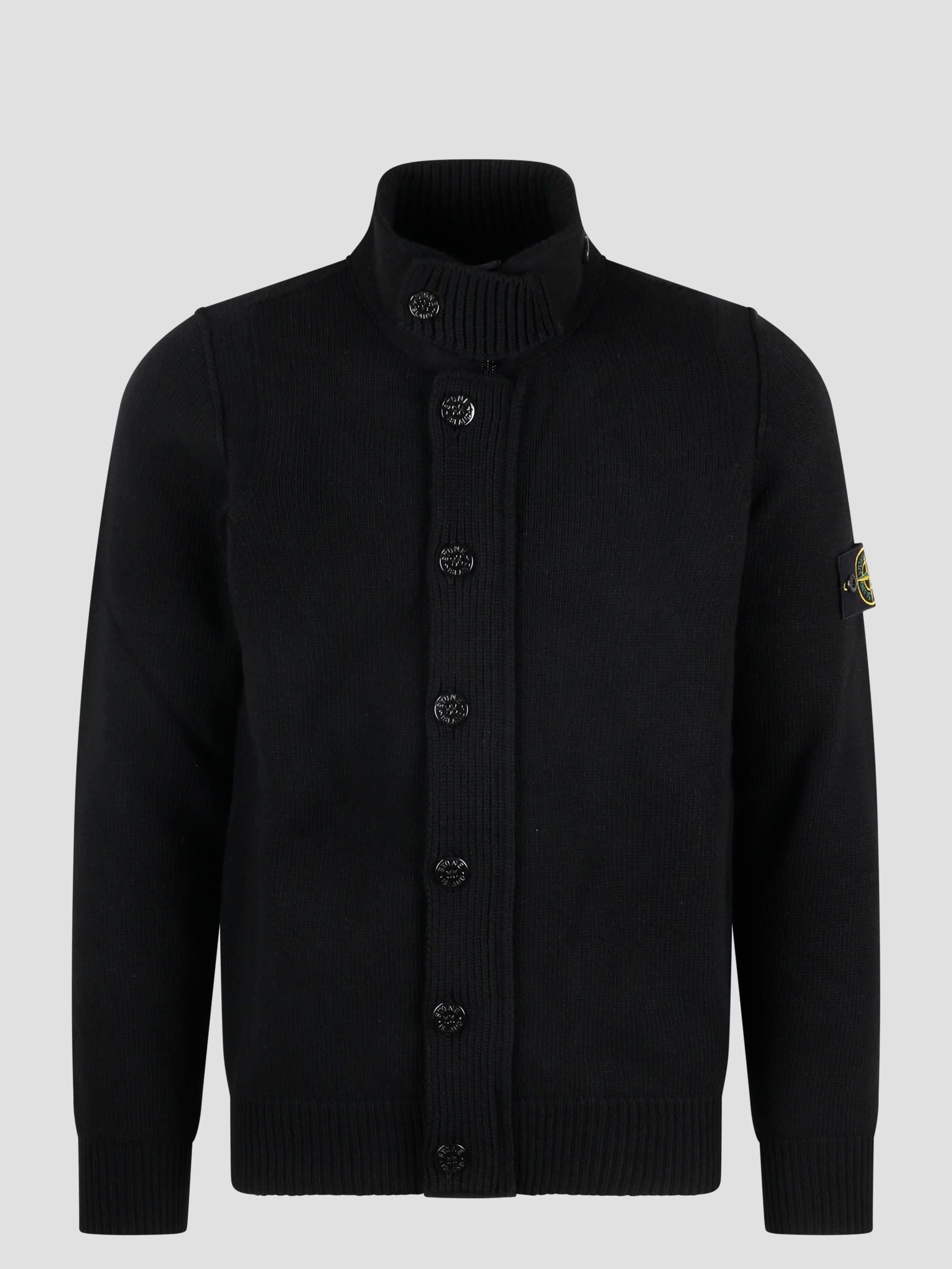 STONE ISLAND Lambswool Zip Knit Cardigan In Black Product Image