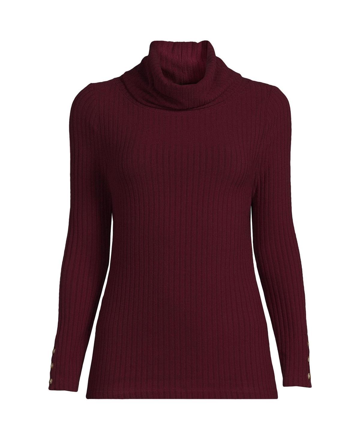 Plus Size Lands End Long Sleeve Wide Rib Turtleneck, Womens Rich Red Product Image