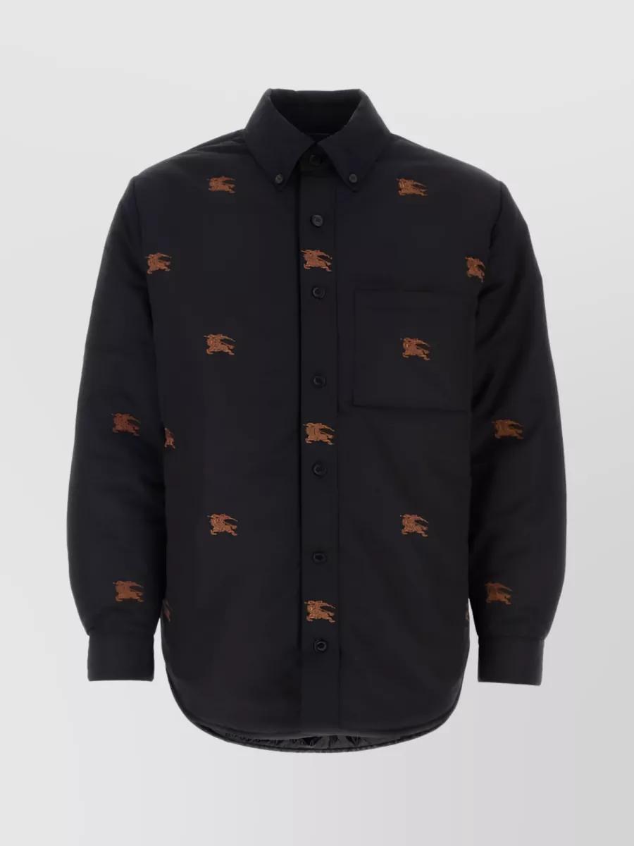 Quilted Embroidered Button-down Shirt In Black Product Image