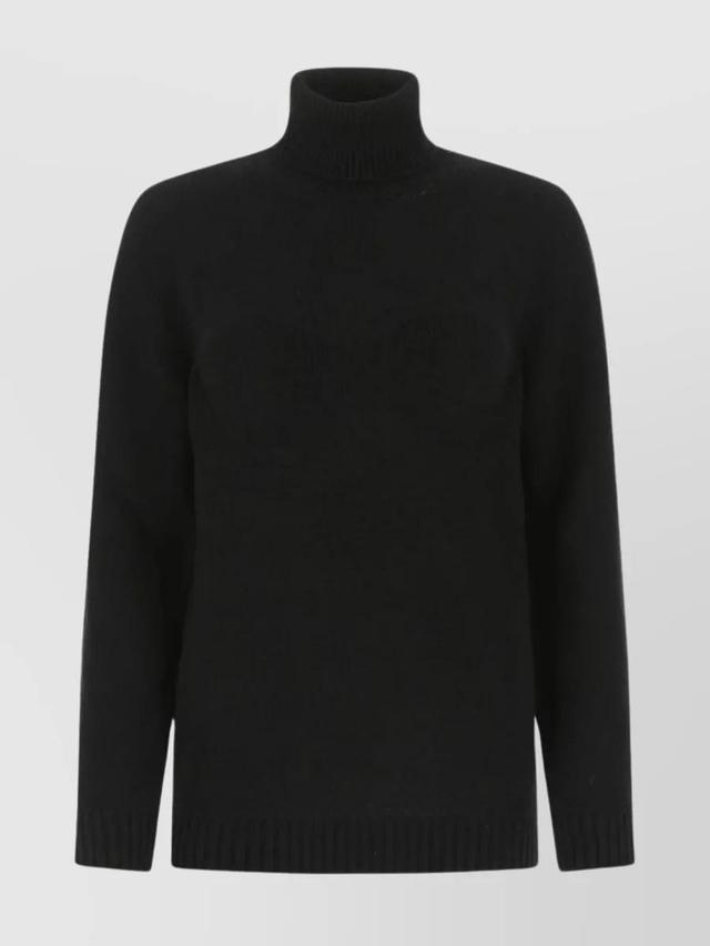 Knit Turtleneck Sweater With Ribbed Cuffs And Hemline In Black Product Image