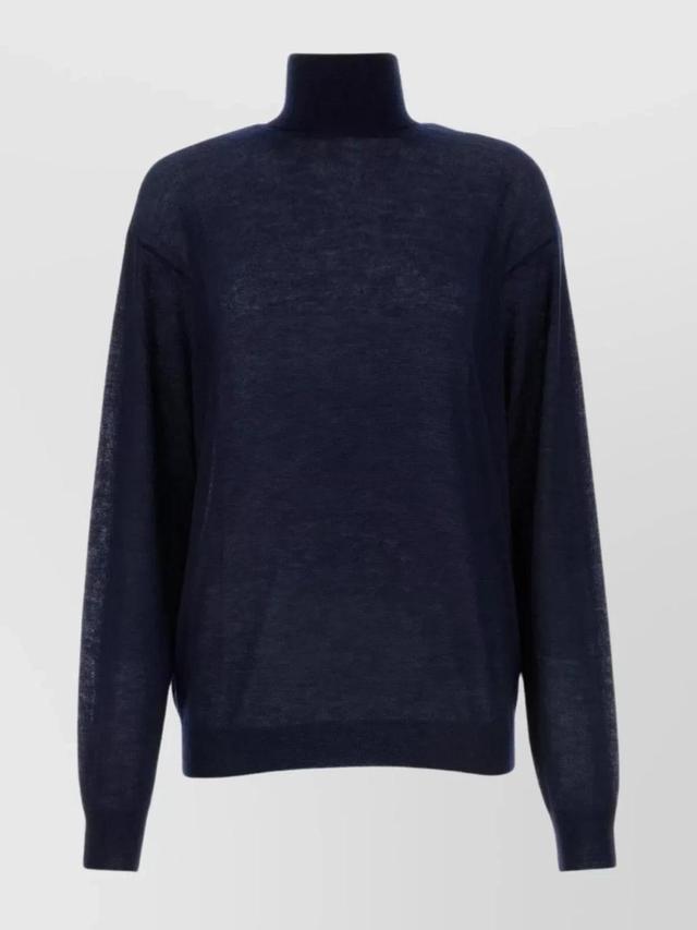 Cashmere Ribbed Turtleneck Sweater In Blue Product Image