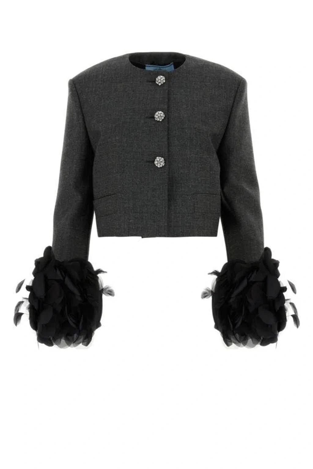 Dark Grey Wool Blazer In Gray Product Image