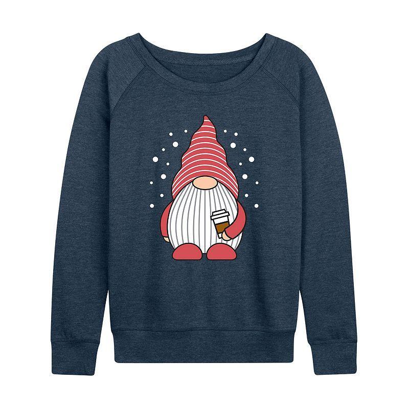 Womens Gnome Holding Coffee Lightweight French Terry Sweatshirt Grey Indigo Product Image