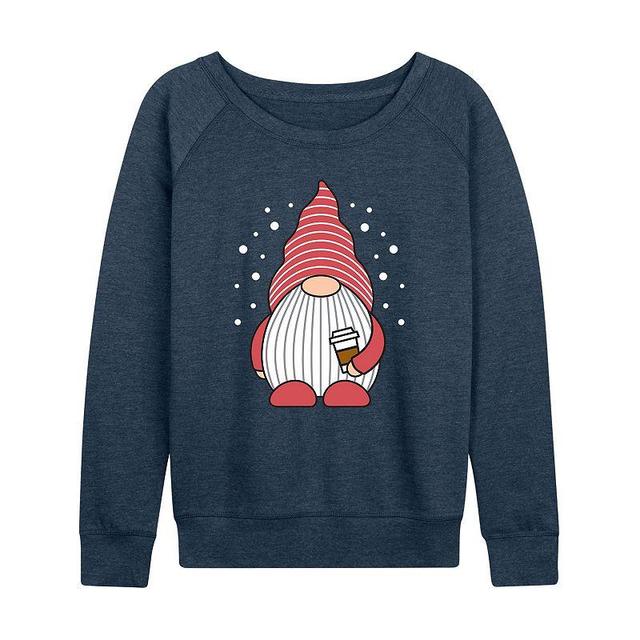 Womens Gnome Holding Coffee Slouchy Graphic Sweatshirt Grey Indigo Product Image