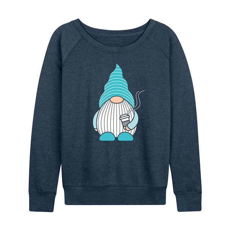 Womens Gnome With Coffee Slouchy Graphic Sweatshirt Grey Indigo Product Image