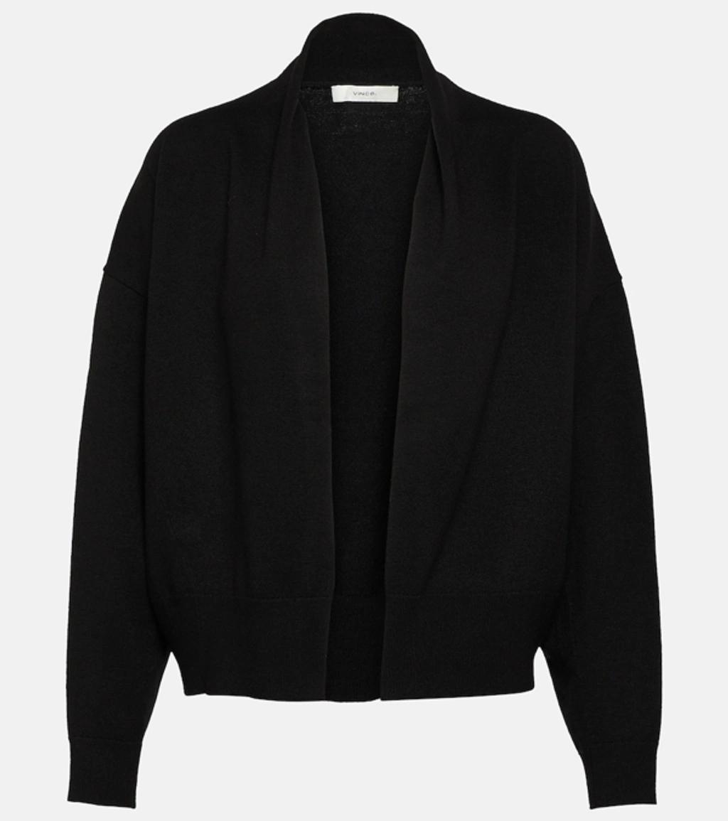 VINCE Drape-front Wool-blend Cardigan In Black Product Image