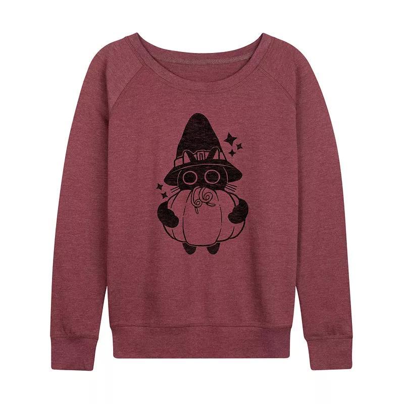 Womens Witch Cat With Pumpkin Halloween Pullover Grey Dark Red Product Image