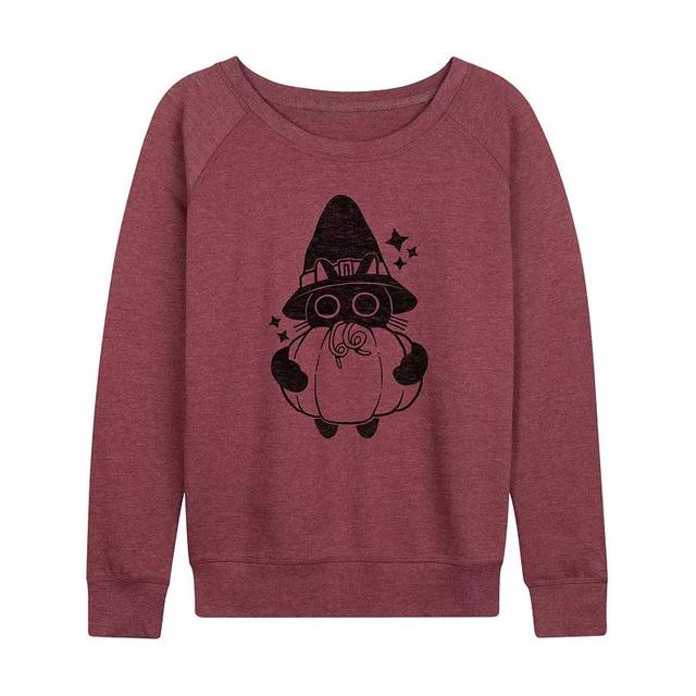 Womens Witch Cat With Pumpkin Halloween Lightweight French Terry Sweatshirt Grey Dark Red Product Image