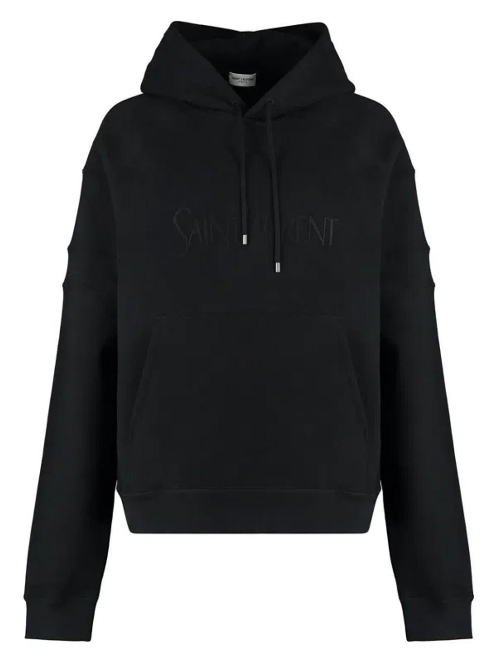 Embroidered-logo Cotton Hoodie In Black Product Image