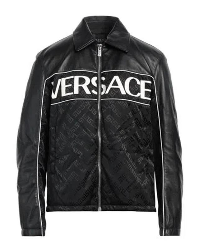 VERSACE Man Jacket Black Size 40 Lambskin, Polyamide Product Image