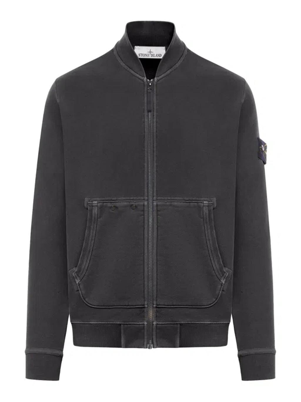 STONE ISLAND Logo Patch Zip In Black Product Image