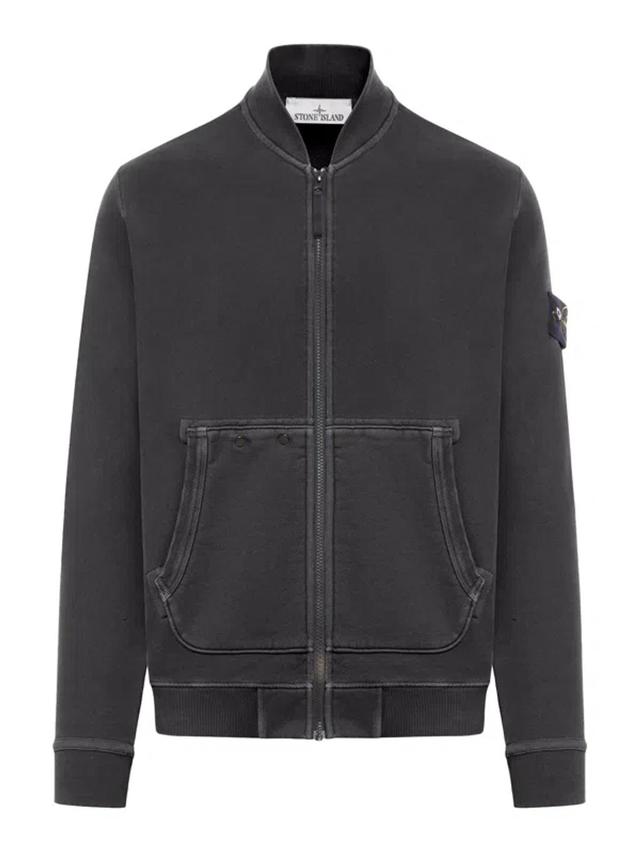 STONE ISLAND Logo Patch Zip In Black Product Image