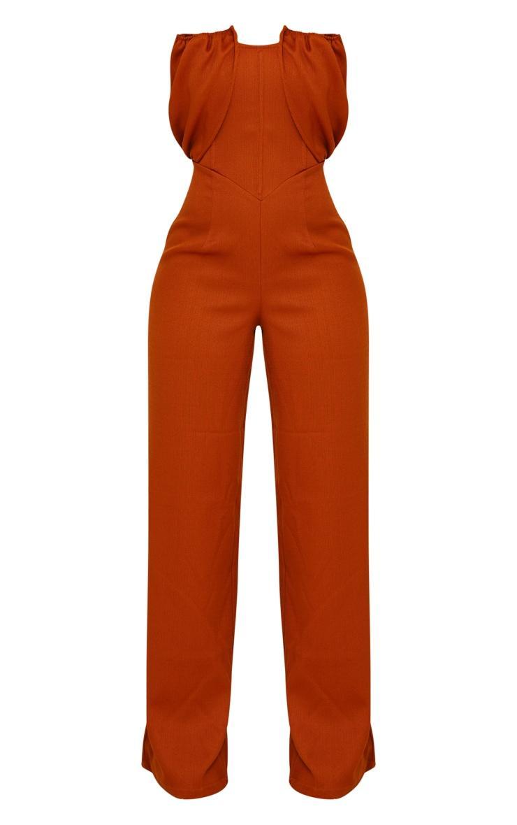 Rust Linen Look Woven Bandeau Boning Detail Jumpsuit Product Image