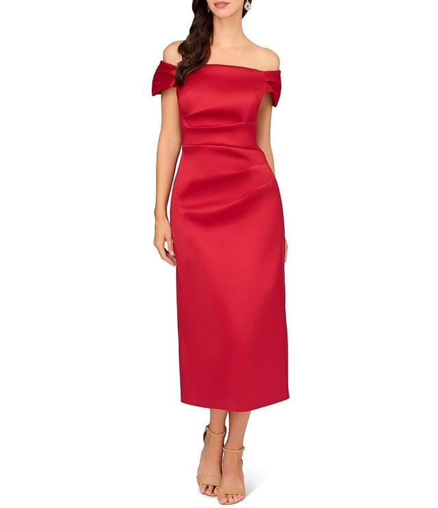 Aidan Mattox Stretch Mikado Off the Shoulder Short Sleeve Midi Dress Product Image