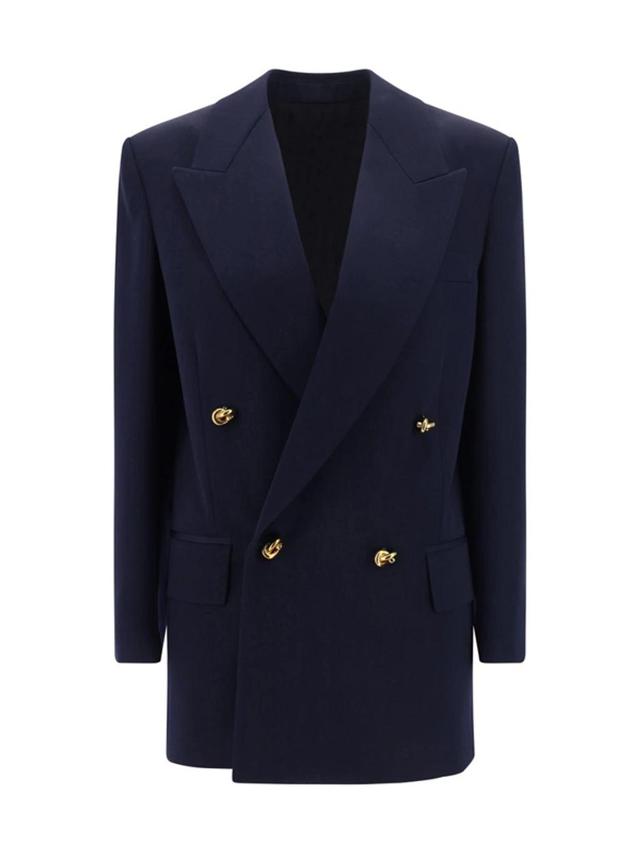 Double Breasted Tailored Blazer In Blue Product Image