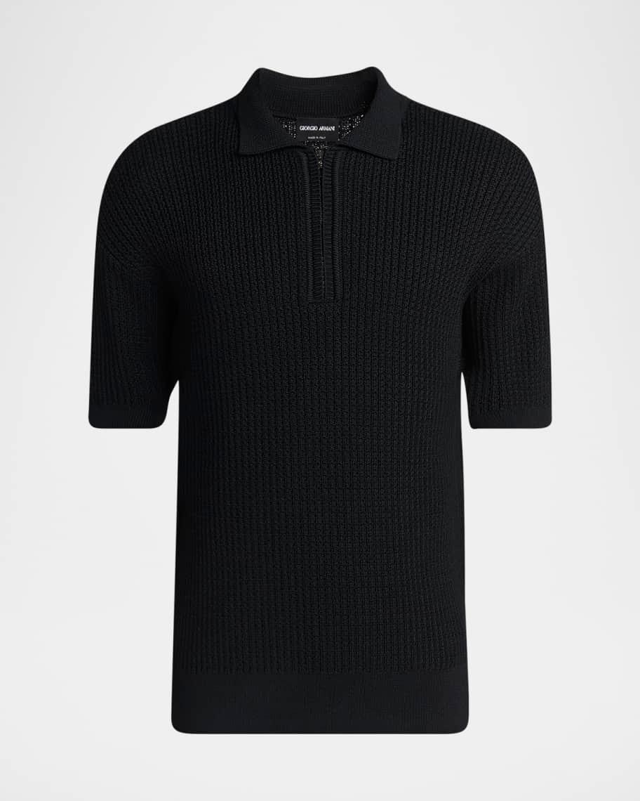 Men's Textured Knit Short-Sleeve Quarter-Zip Polo Sweater Product Image