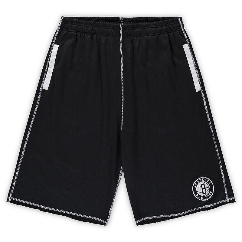 Mens Black/White Brooklyn Nets Big & Tall Contrast Stitch Knit Shorts Product Image