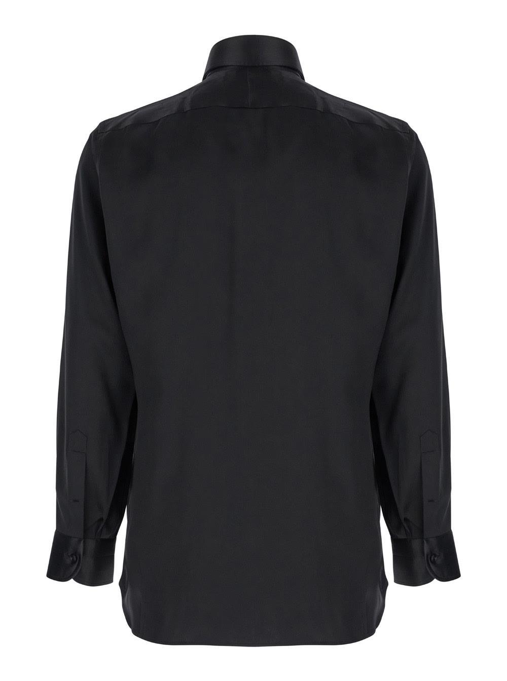 TOM FORD Silk Charmeuse Slim Fit Shirt In Black Product Image