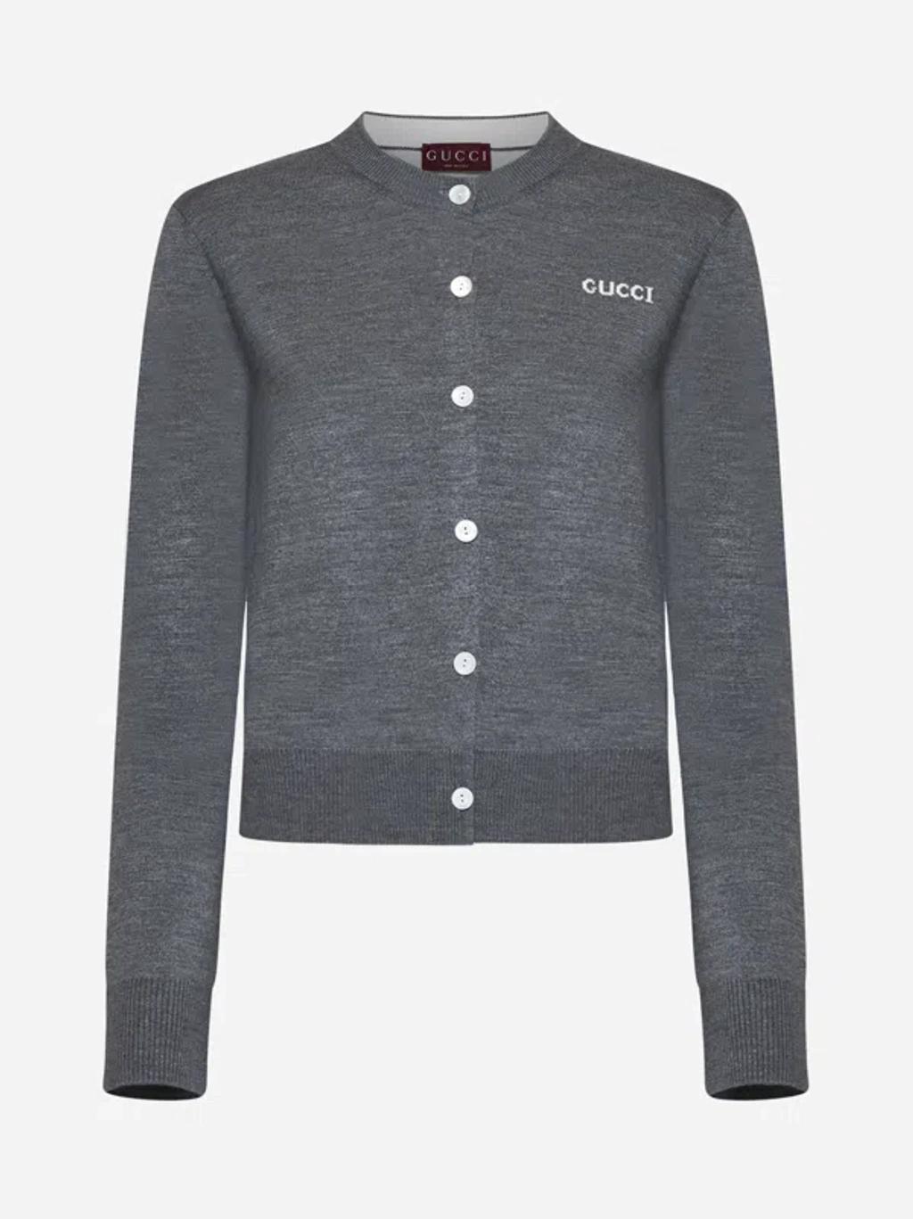 Logo Cotton And Wool-blend Cardigan In Grey Product Image