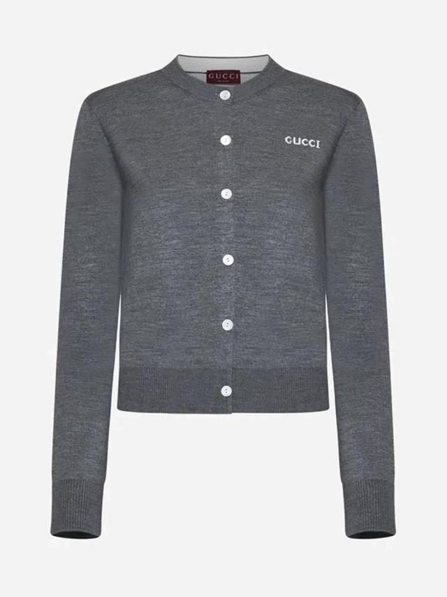 Logo Cotton And Wool-blend Cardigan In Grey Product Image