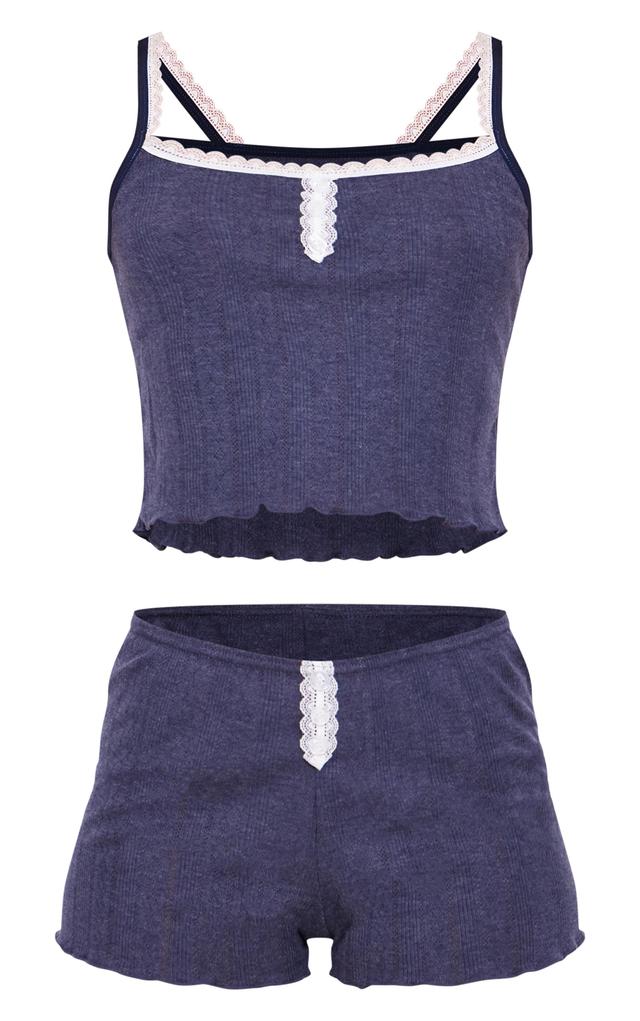 Navy Pointelle Button Cami and Short PJ Set Product Image