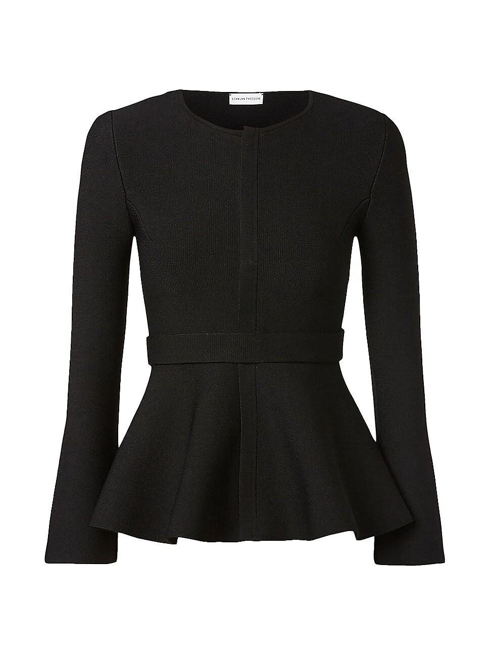 Womens Belted Crepe Knit Peplum Jacket Product Image