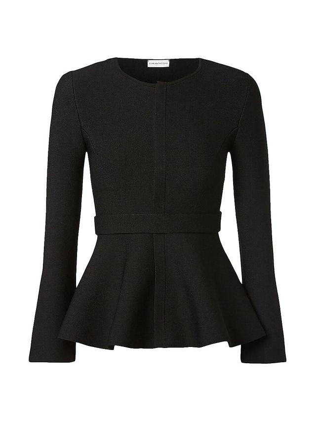 Womens Belted Crepe Knit Peplum Jacket Product Image