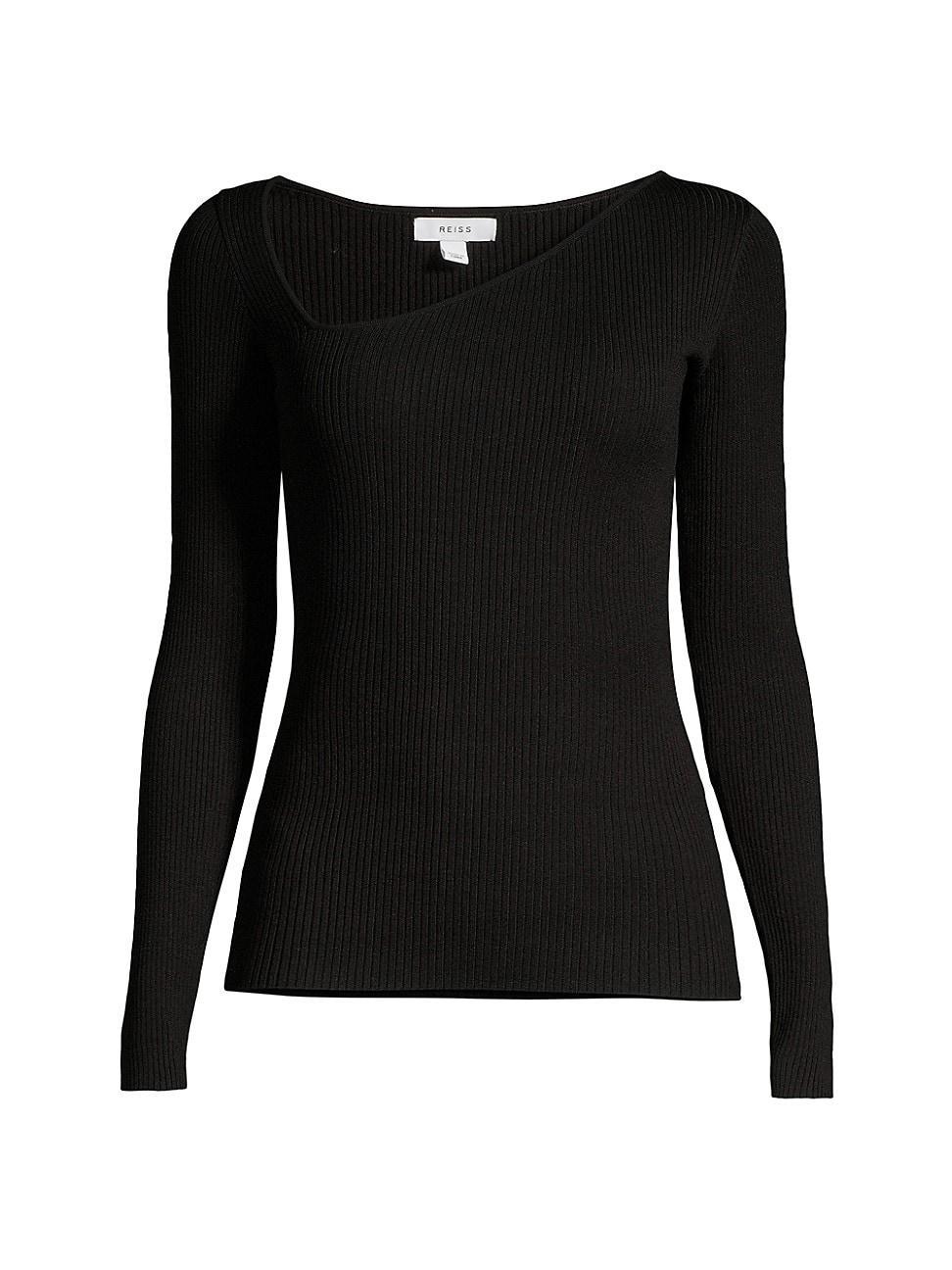 Womens Sasha Asymmetric Neck Rib-Knit Top Product Image