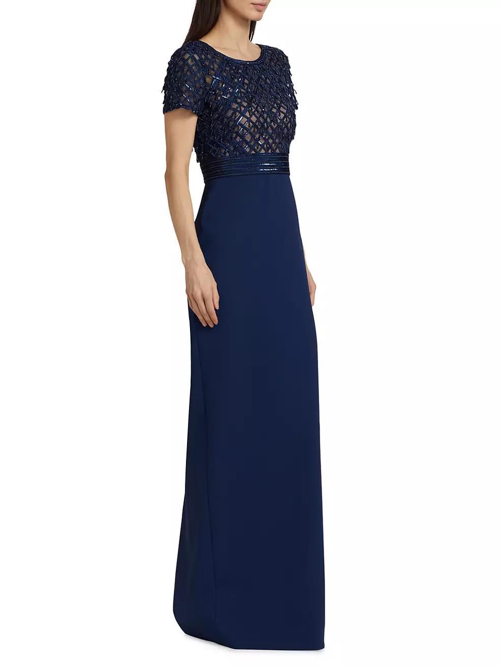 Embroidered Bodice Crepe Column Gown Product Image