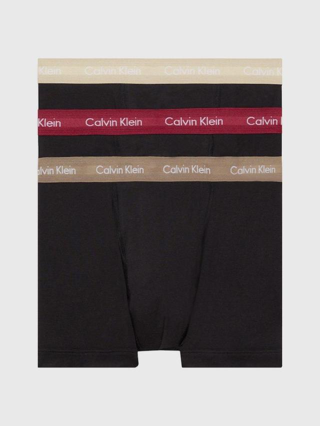 Calvin Klein cotton stretch trunks 3 pack in black with colored waistband Product Image