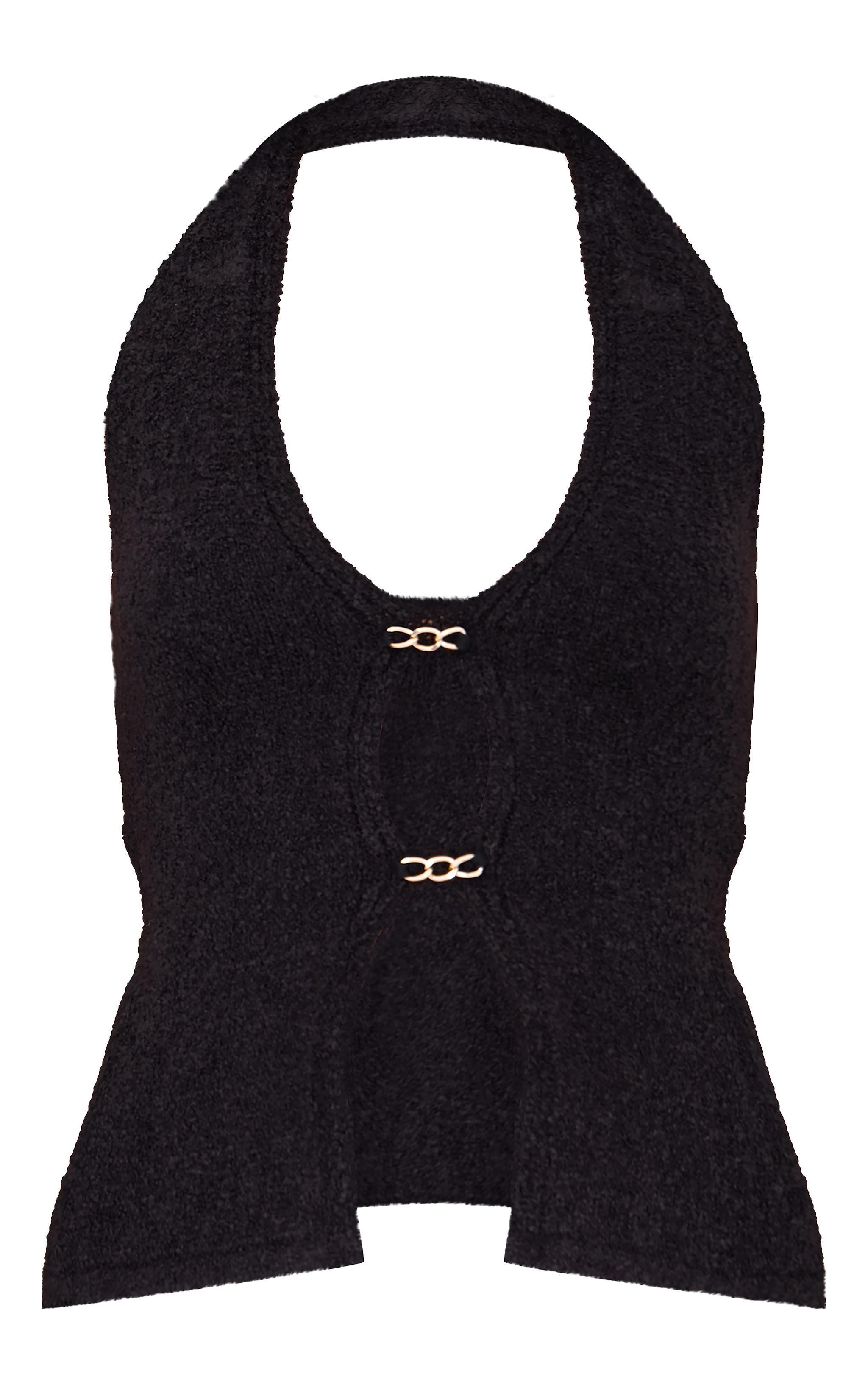 Black Soft Bobble Knit Gold Trim Vest Top Product Image