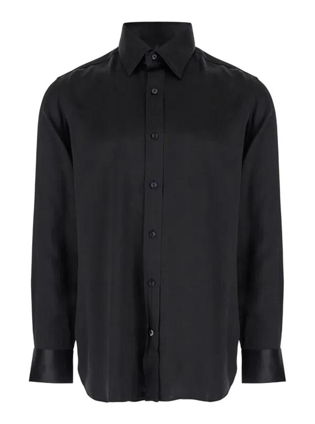 TOM FORD Silk Charmeuse Slim Fit Shirt In Black Product Image