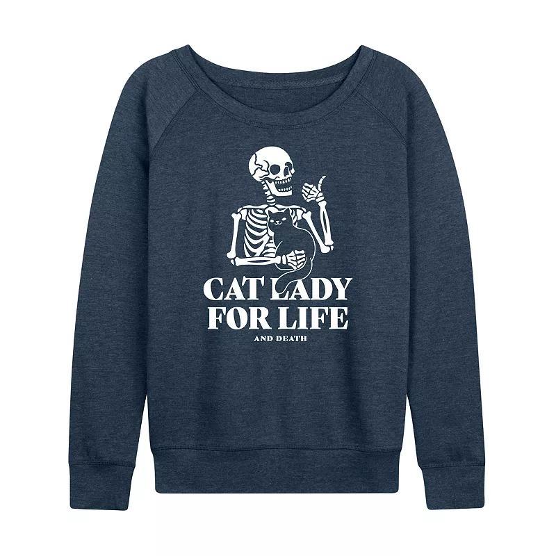 Womens Cat Lady For Life Skeleton Lightweight French Terry Sweatshirt Grey Blue Product Image