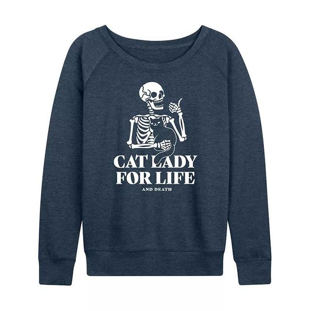 Womens Cat Lady For Life Skeleton Lightweight French Terry Sweatshirt Grey Blue Product Image