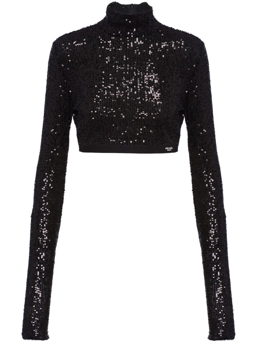 Sequined Stretch Top In Black Product Image