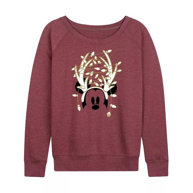 Disneys Mickey Mouse Womens Gold Antlers Lightweight French Terry Sweatshirt Grey Dark Red Product Image