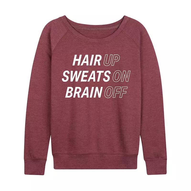 Plus Size Hair Up Sweats On Brain Off Lightweight French Terry Sweatshirt, Womens Grey Maroon Product Image