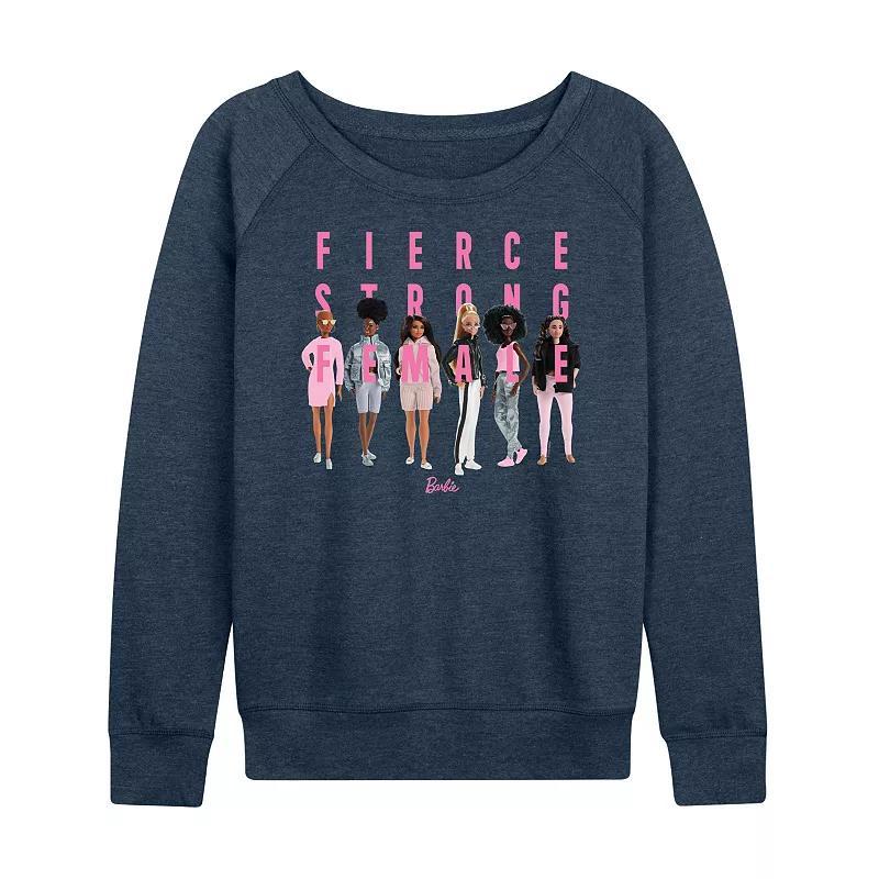 Womens Barbie Fierce Strong Female Lightweight French Terry Sweatshirt, Girls Grey Indigo Product Image