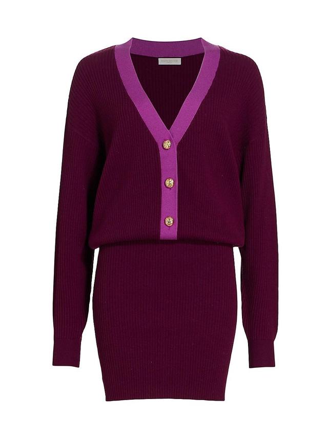 Ramy Brook Andrea Contrast Placket Long Sleeve Sweater Dress Product Image