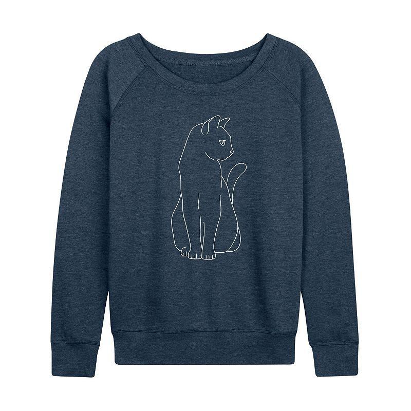 Womens White Cat Outline Graphic Fleece Blue Product Image