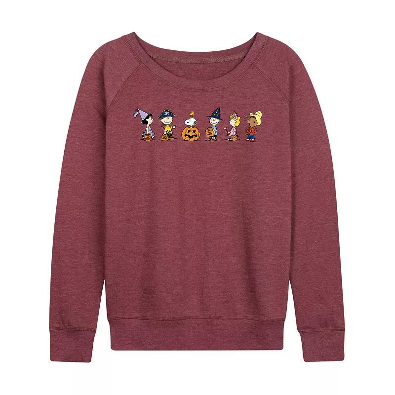 Womens Peanuts Group Trick Or Treat Lightweight French Terry Sweatshirt Grey Dark Red Product Image