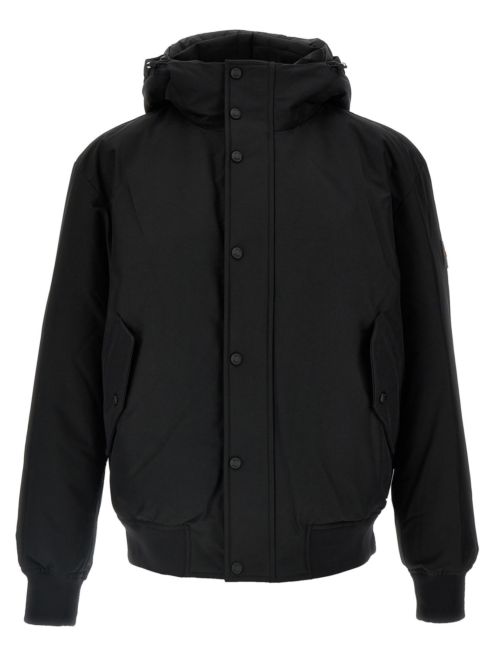 HUGO BOSS Water-repellent Parka Jacket With Polar-fleece Collar Lining In Black Product Image