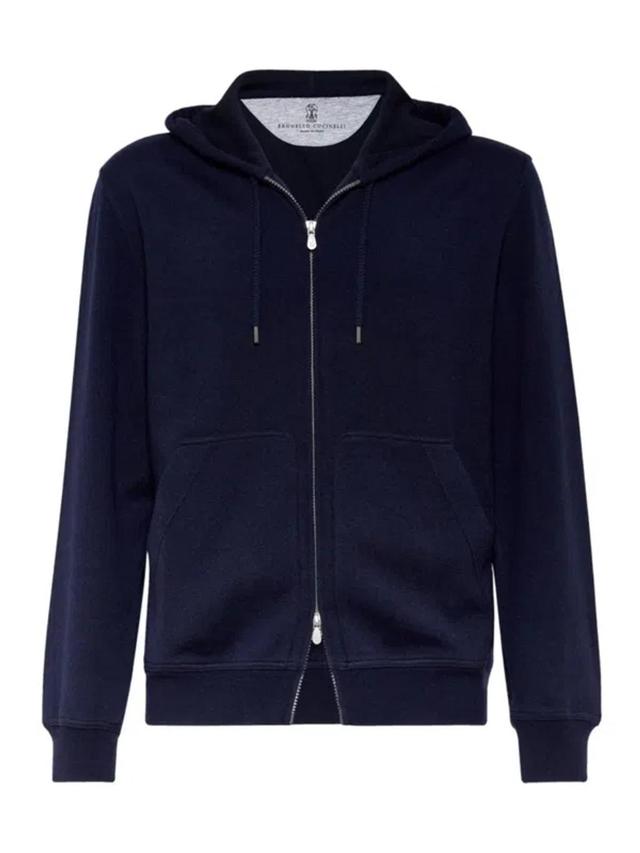 Drawstring Hood Cashmere Blend Hoodie In Blue Product Image