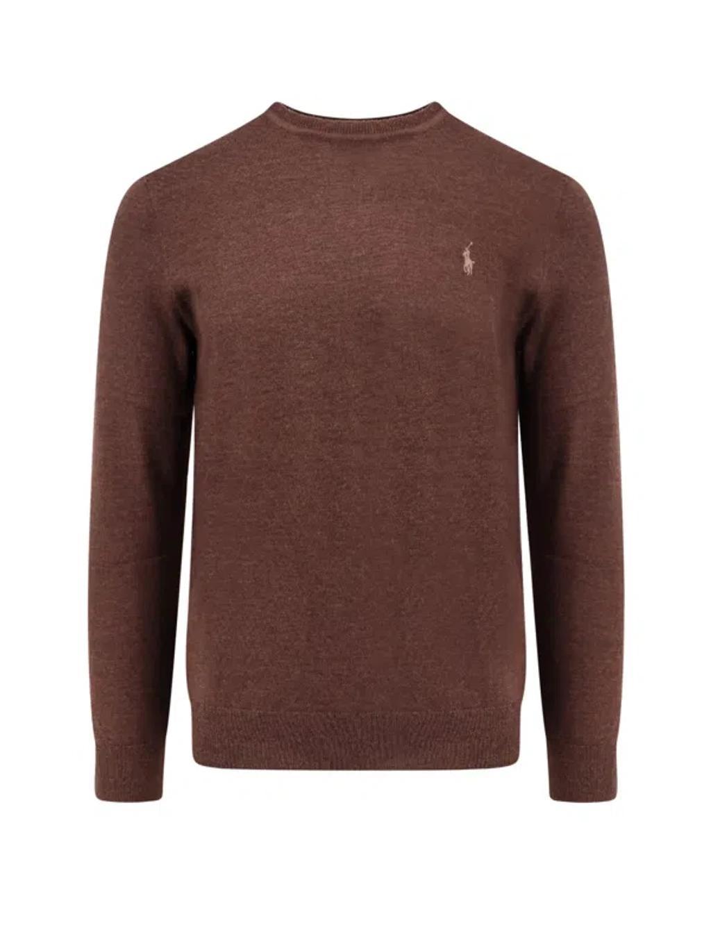 Logo Embroidered Crewneck Jumper In Brown Product Image